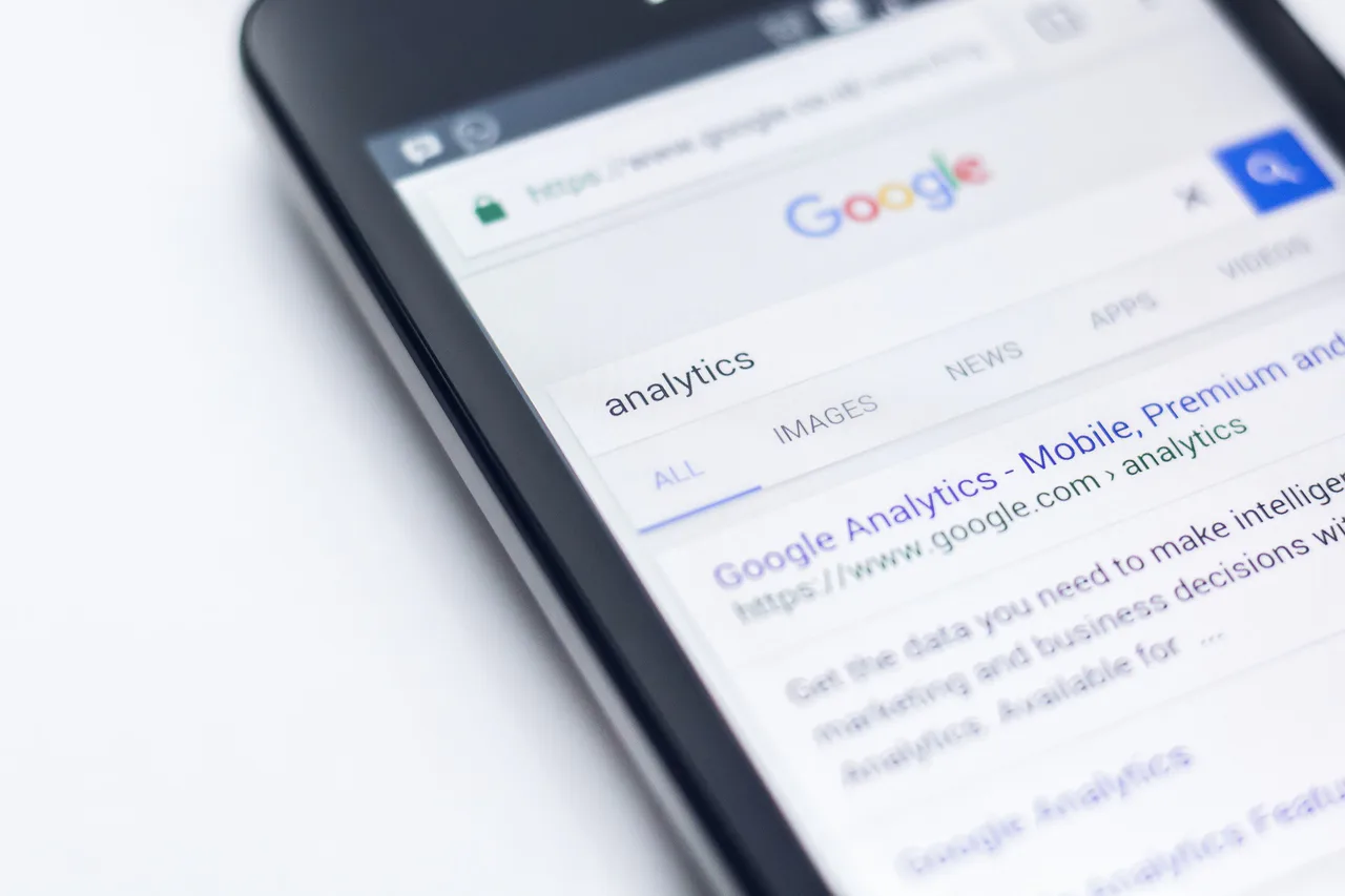 Results of a Google search for analytics on a phone