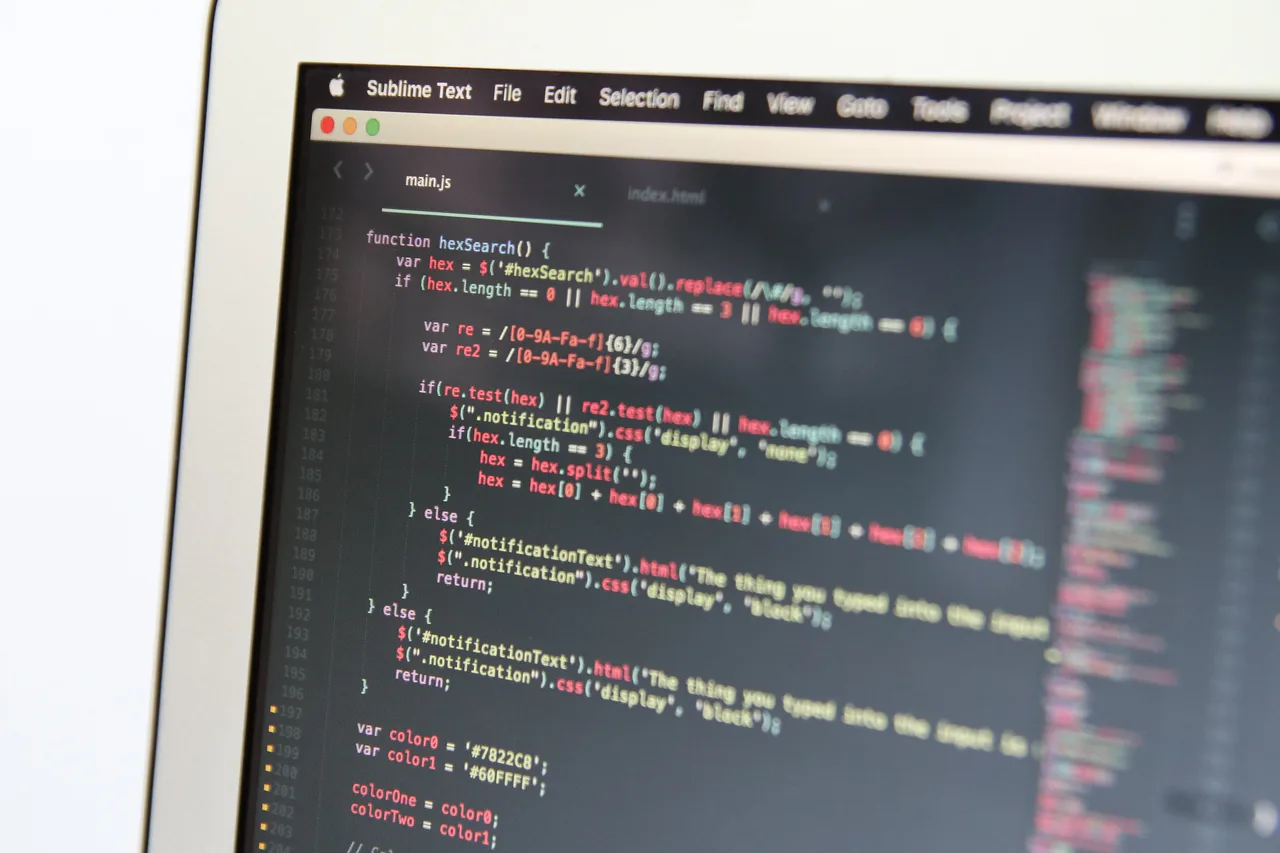 Programming code on a laptop screen
