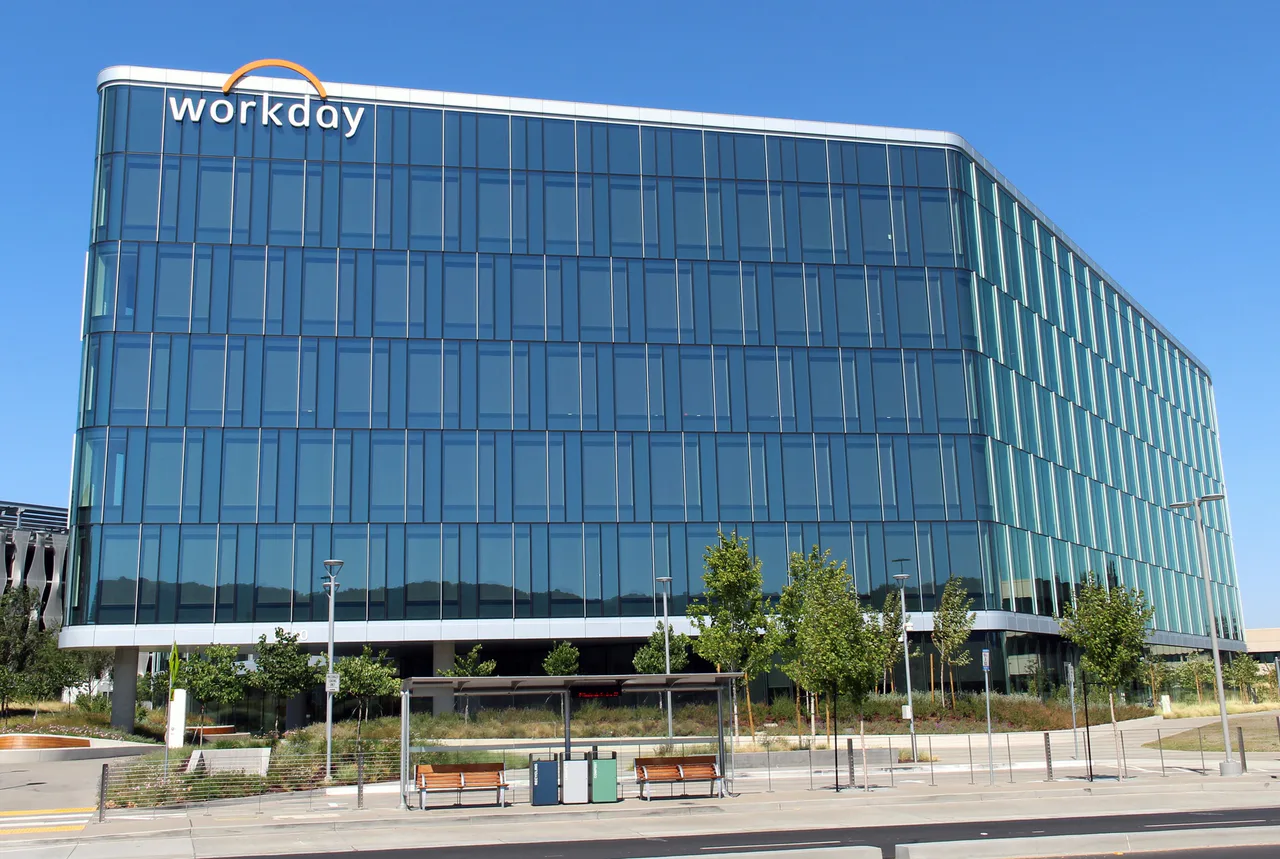 Exterior of the Workday building in Pleasanton, California.