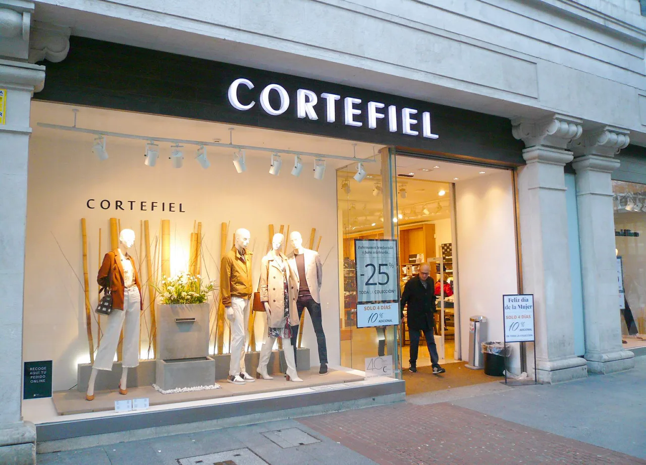 Window display and sign of the Cortefiel store on Gran Vía in Bilbao